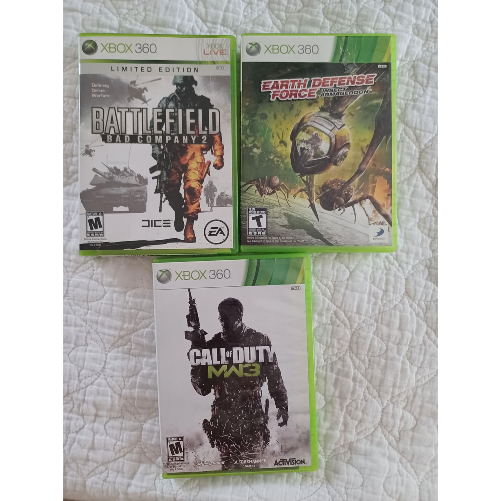 Call of duty MW3, Battlefield Bad Company 2, Earth Defense Force Insect Armag.